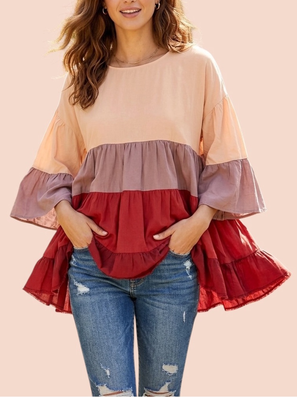 Easel Tiered Ruffle Peasant Top Sz Large Flowy
